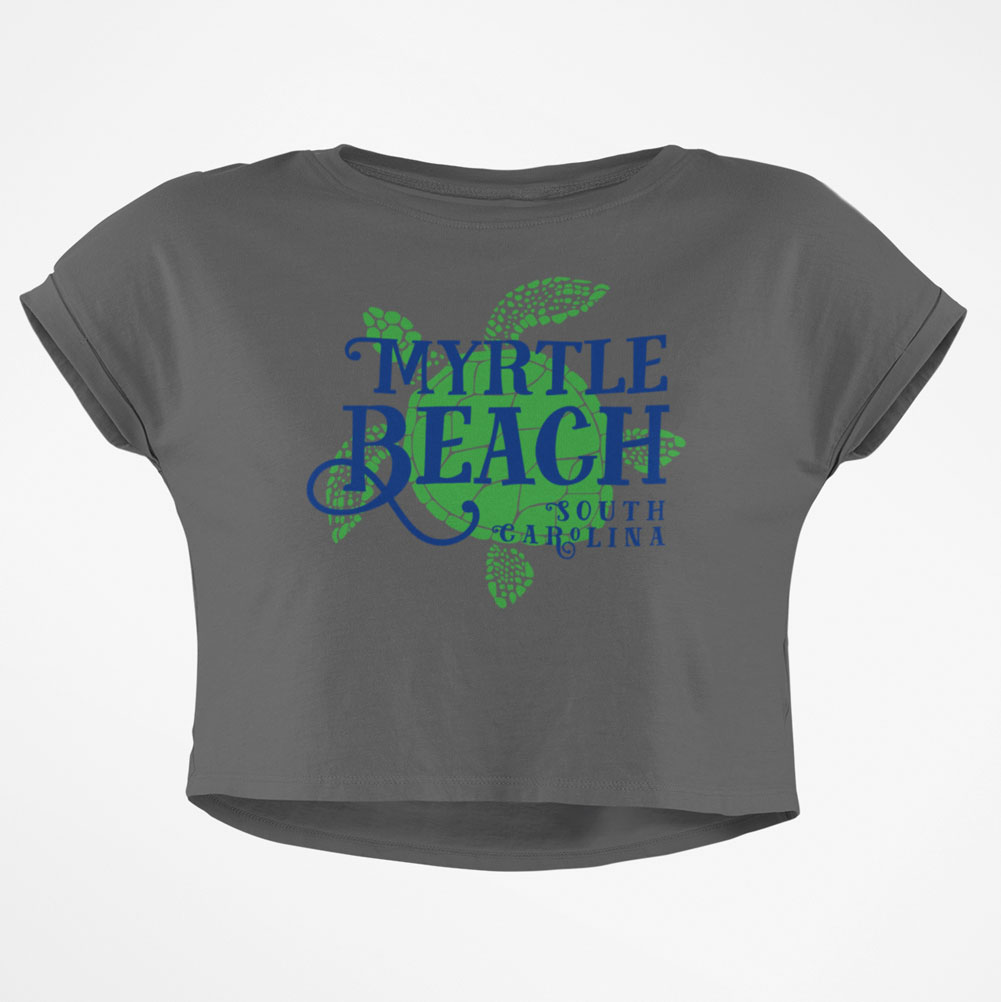 Summer Sun Sea Turtle Myrtle Beach Junior Boxy Crop Top T Shirt - Picture 2 of 2