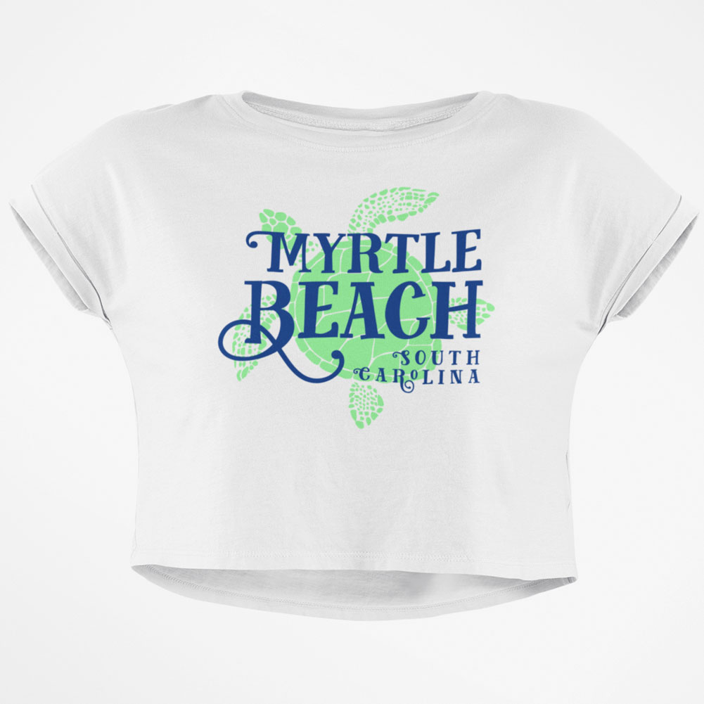 Summer Sun Sea Turtle Myrtle Beach Junior Boxy Crop Top T Shirt - Picture 1 of 2