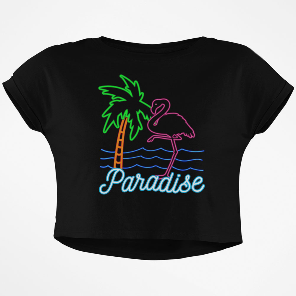 Retro 80s Neon Sign Flamingo Paradise Junior Boxy Crop Top T Shirt - Bild 3 von 3